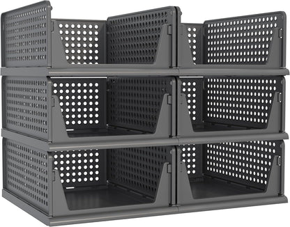 Stackable Plastic Storage Closet Organizers and Storage Bins Drawer Shelf Storage Container for Wardrobe Cupboard Kitchen Bathroom Office White