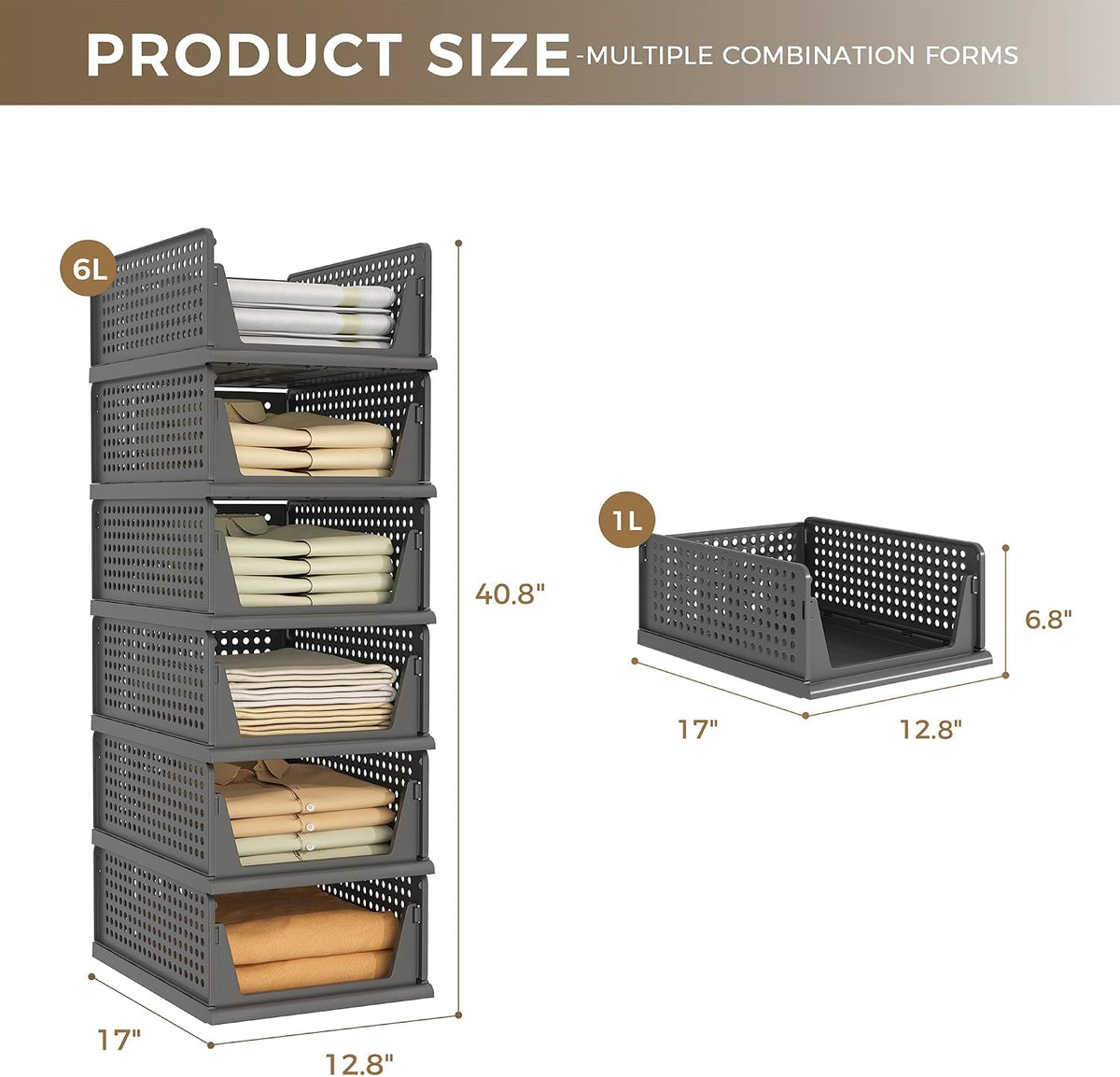 Stackable Plastic Storage Closet Organizers and Storage Bins Drawer Shelf Storage Container for Wardrobe Cupboard Kitchen Bathroom Office White
