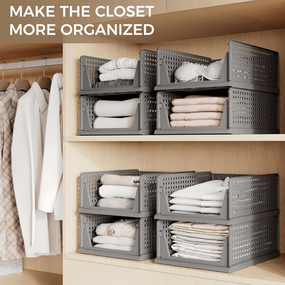 Stackable Plastic Storage Closet Organizers and Storage Bins Drawer Shelf Storage Container for Wardrobe Cupboard Kitchen Bathroom Office White