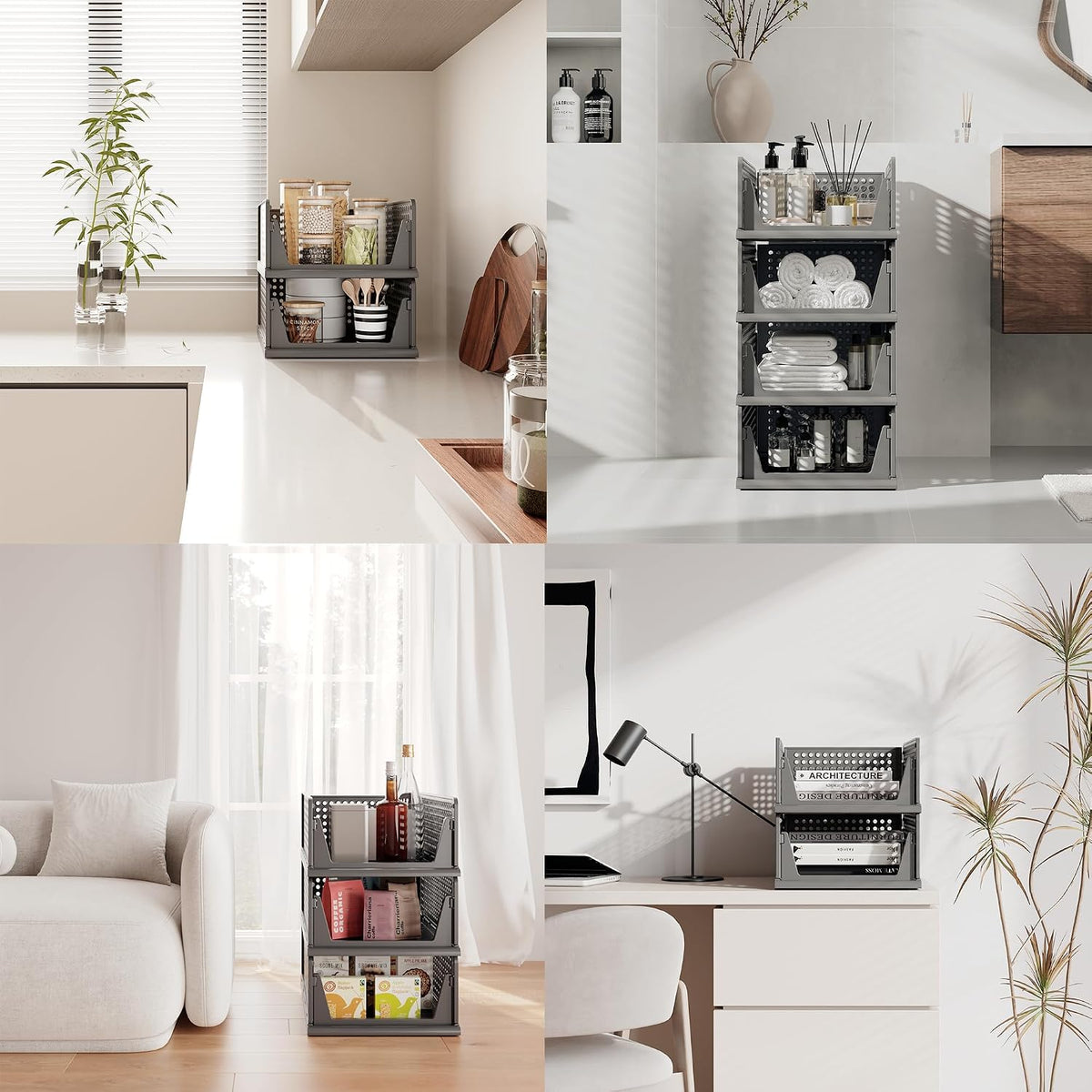 Stackable Plastic Storage Closet Organizers and Storage Bins Drawer Shelf Storage Container for Wardrobe Cupboard Kitchen Bathroom Office White