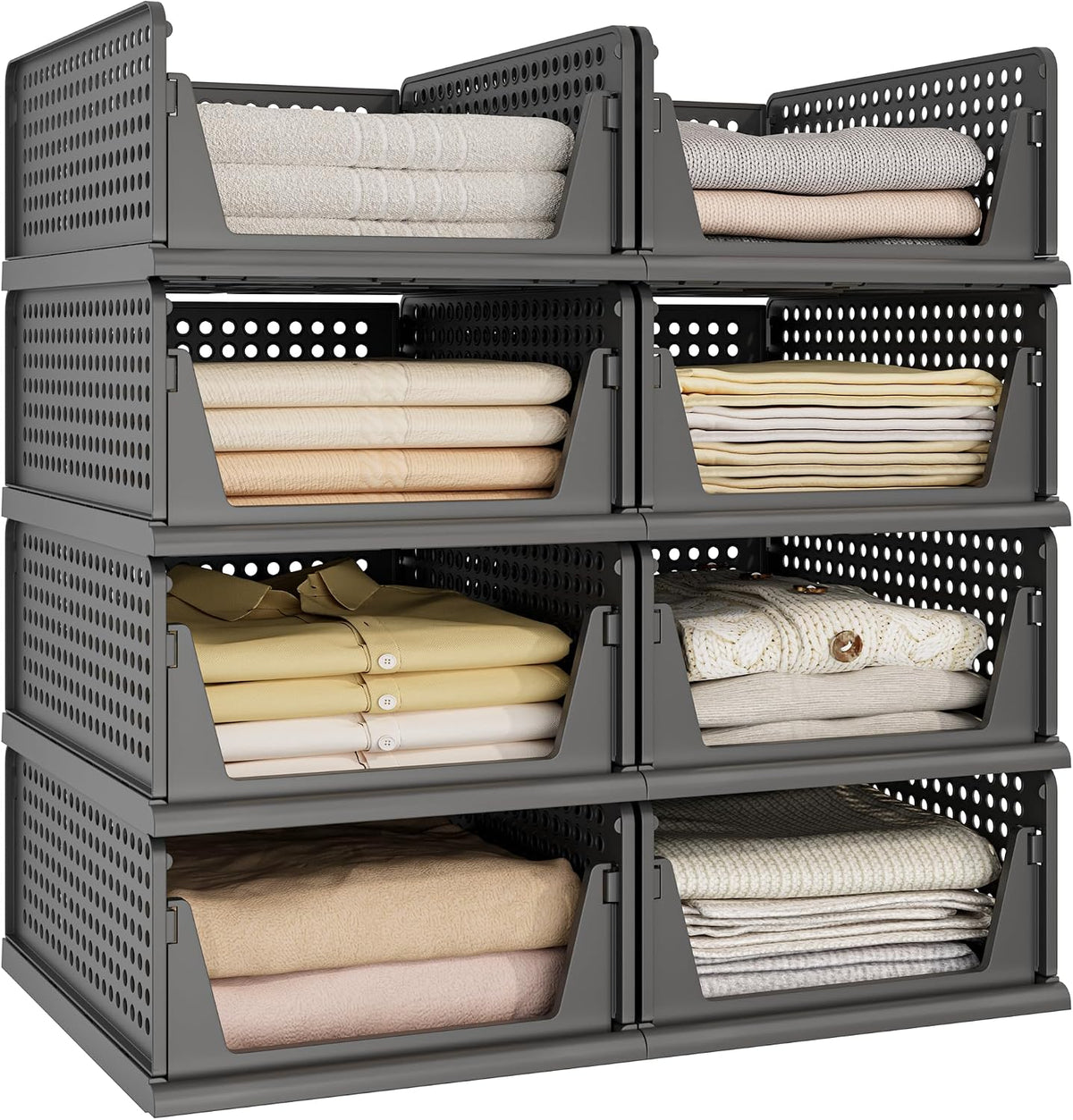 Stackable Plastic Storage Closet Organizers and Storage Bins Drawer Shelf Storage Container for Wardrobe Cupboard Kitchen Bathroom Office White