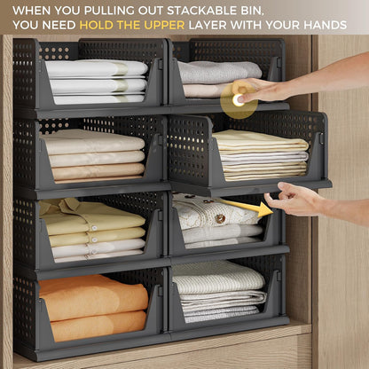 Stackable Plastic Storage Closet Organizers and Storage Bins Drawer Shelf Storage Container for Wardrobe Cupboard Kitchen Bathroom Office White