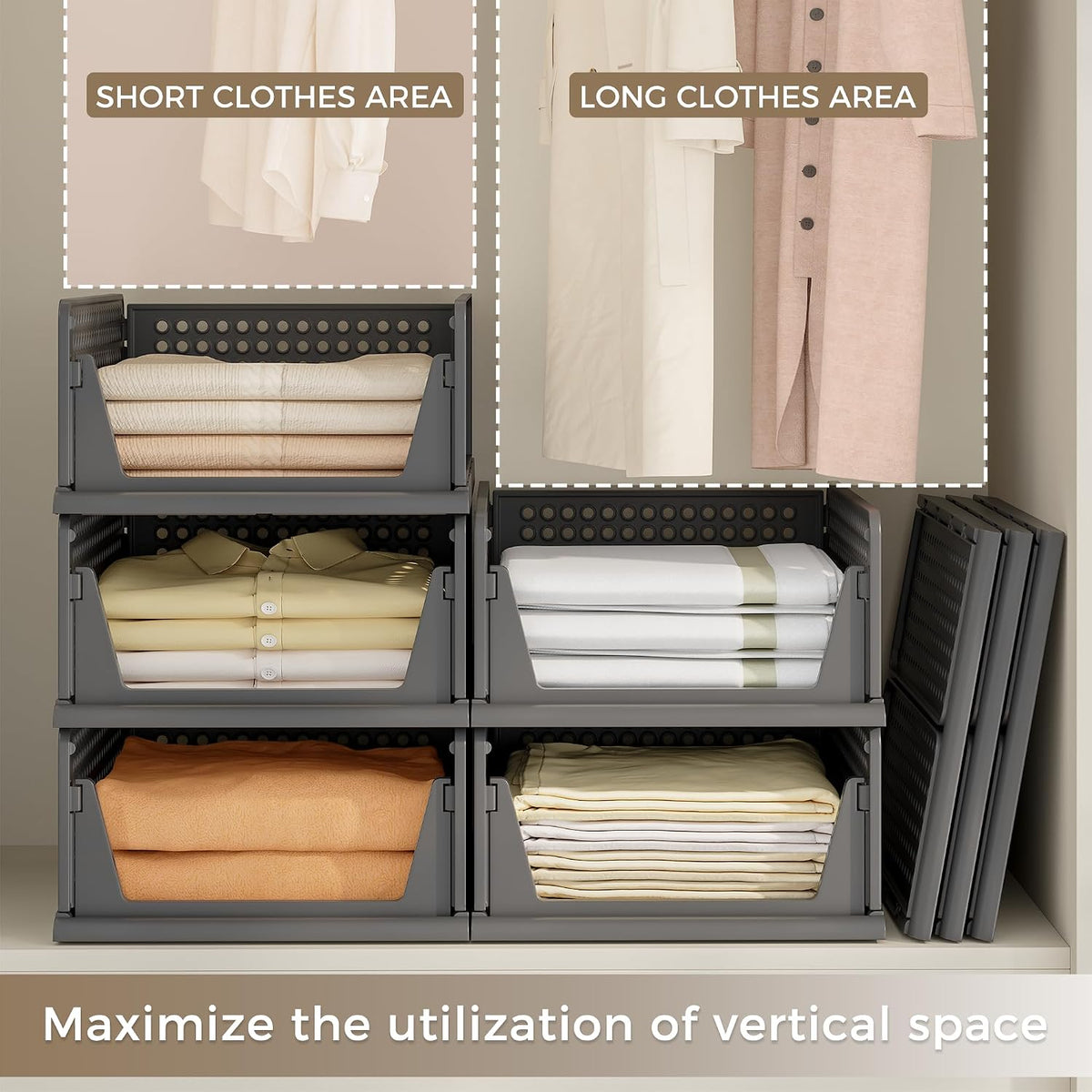 Stackable Plastic Storage Closet Organizers and Storage Bins Drawer Shelf Storage Container for Wardrobe Cupboard Kitchen Bathroom Office White
