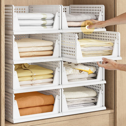 Stackable Plastic Storage Closet Organizers and Storage Bins Drawer Shelf Storage Container for Wardrobe Cupboard Kitchen Bathroom Office White