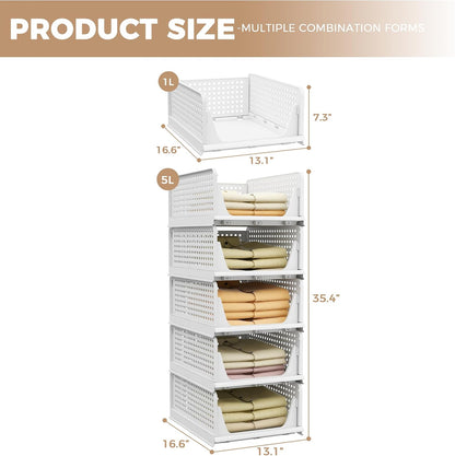 Stackable Plastic Storage Closet Organizers and Storage Bins Drawer Shelf Storage Container for Wardrobe Cupboard Kitchen Bathroom Office White