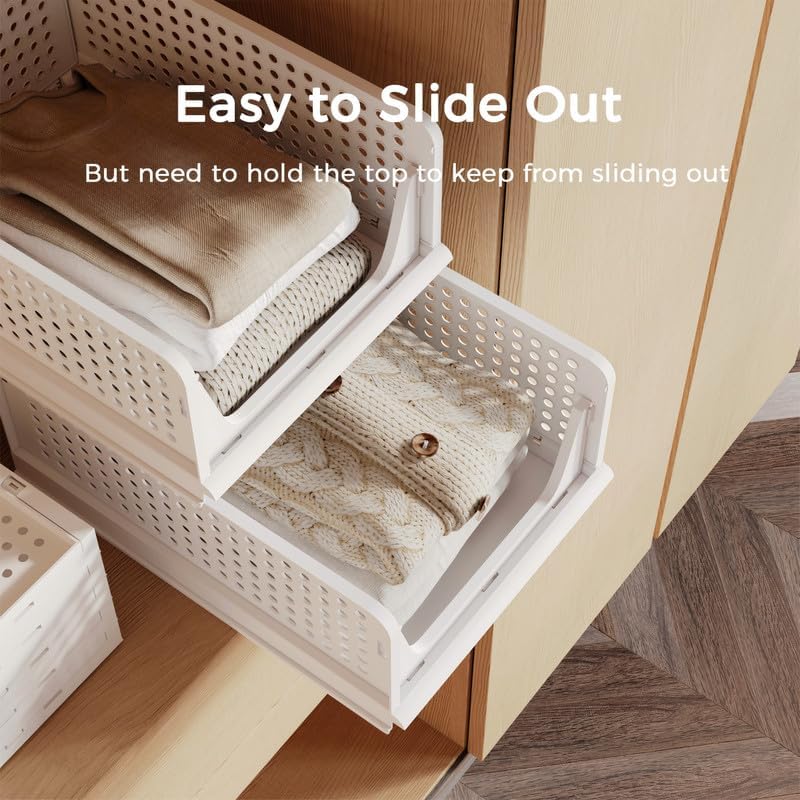 Stackable Plastic Storage Closet Organizers and Storage Bins Drawer Shelf Storage Container for Wardrobe Cupboard Kitchen Bathroom Office White
