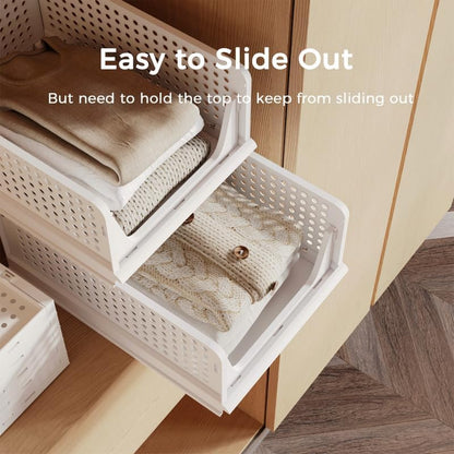Stackable Plastic Storage Closet Organizers and Storage Bins Drawer Shelf Storage Container for Wardrobe Cupboard Kitchen Bathroom Office White