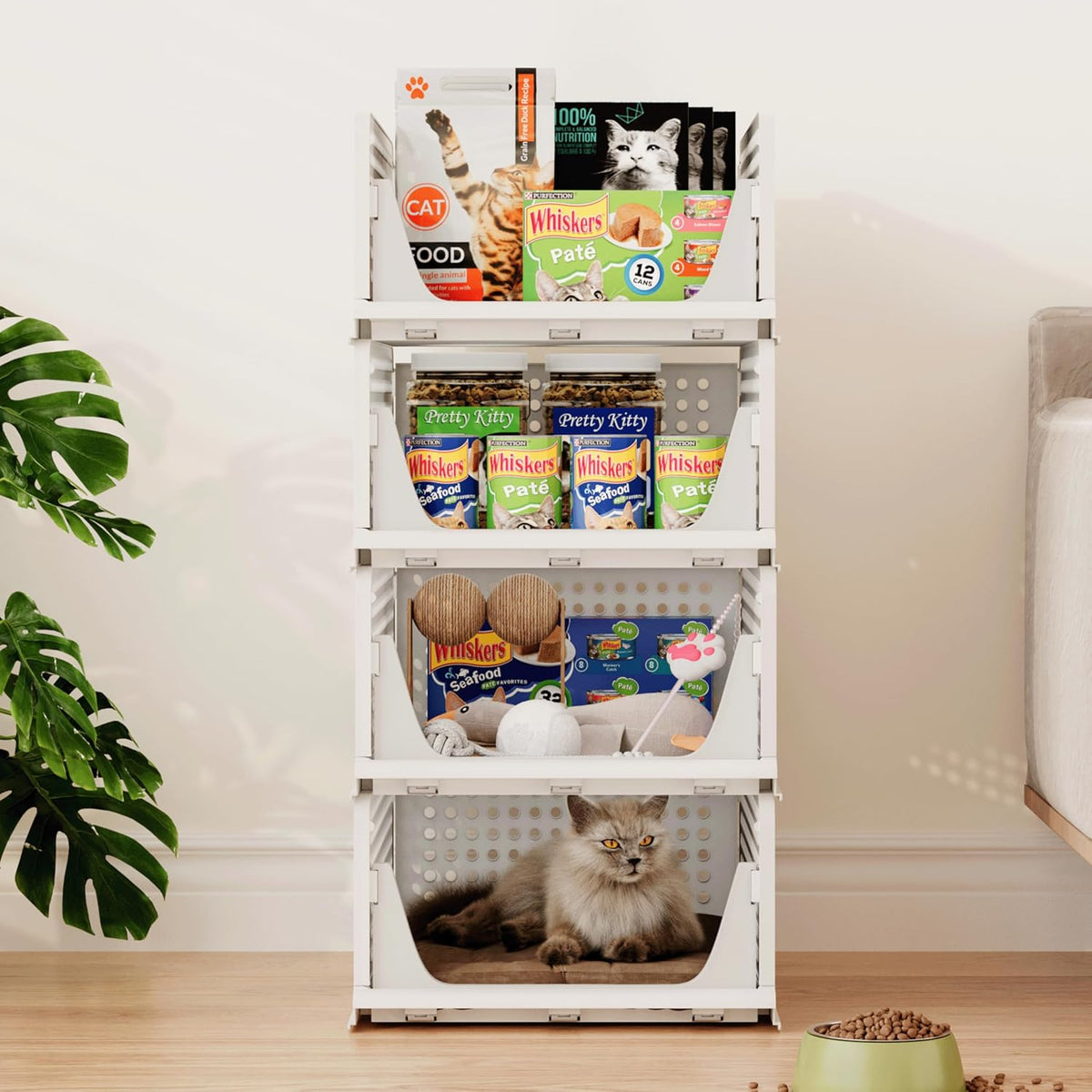 Stackable Plastic Storage Closet Organizers and Storage Bins Drawer Shelf Storage Container for Wardrobe Cupboard Kitchen Bathroom Office White
