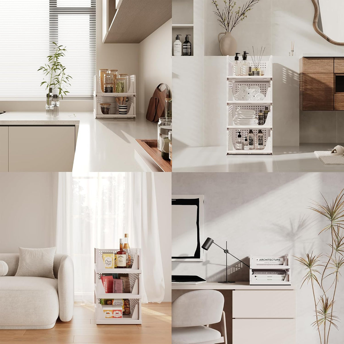 Stackable Plastic Storage Closet Organizers and Storage Bins Drawer Shelf Storage Container for Wardrobe Cupboard Kitchen Bathroom Office White
