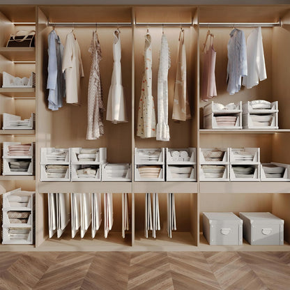 Stackable Plastic Storage Closet Organizers and Storage Bins Drawer Shelf Storage Container for Wardrobe Cupboard Kitchen Bathroom Office White
