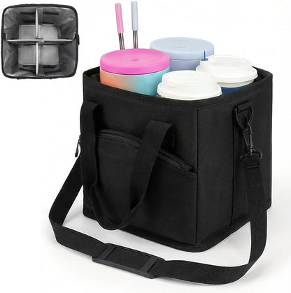 Family Size 4 Compartment Drink Bag, 2026 Tumbler Drink Bag Carrier with Adjustable Strap, Insulated Water Bottle Holder for Hiking, Walking, Sports, Travel