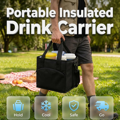 Family Size 4 Compartment Drink Bag, 2026 Tumbler Drink Bag Carrier with Adjustable Strap, Insulated Water Bottle Holder for Hiking, Walking, Sports, Travel