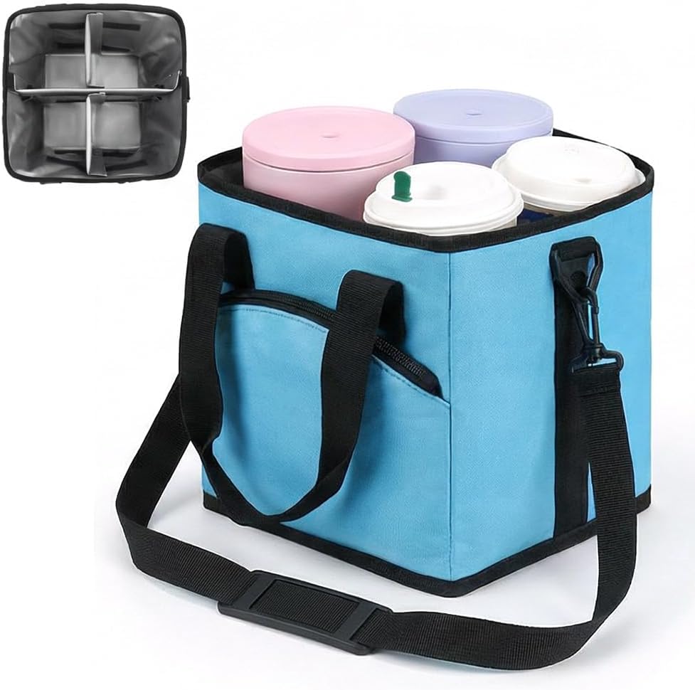 Family Size 4 Compartment Drink Bag, 2026 Tumbler Drink Bag Carrier with Adjustable Strap, Insulated Water Bottle Holder for Hiking, Walking, Sports, Travel