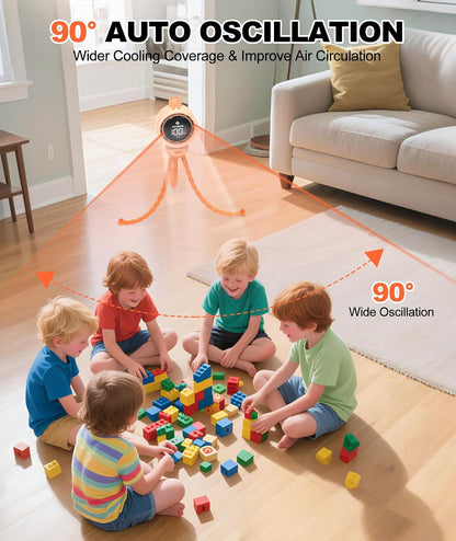 Baby Stroller Fan Large, Portable Bladeless Fan, 1-100 Speeds Quiet Turbo Stroller Fan with LED Display & Night Light, 3800mA Rechargeable Cooling Fans for Car Seat (Orange)