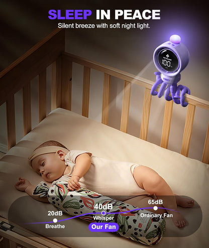Baby Stroller Fan Large, Portable Bladeless Fan, 1-100 Speeds Quiet Turbo Stroller Fan with LED Display & Night Light, 3800mA Rechargeable Cooling Fans for Car Seat (Orange)