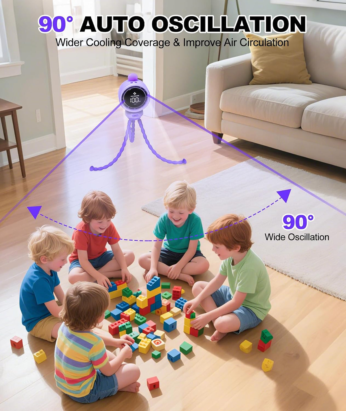 Baby Stroller Fan Large, Portable Bladeless Fan, 1-100 Speeds Quiet Turbo Stroller Fan with LED Display & Night Light, 3800mA Rechargeable Cooling Fans for Car Seat (Orange)