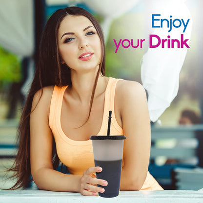 Color Changing Cups with Lids and Straws 12pcs, 24Oz - Reusable Cups with Lids in 12 Multicolors - Perfect for Cold Coffee, Smoothie etc.
