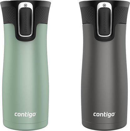 West Loop 2.0 Leak-Proof Spill-Proof Insulated Stainless Steel Travel Mug, 16oz., 2 Pack, Agave Metallic & Sake Metallic
