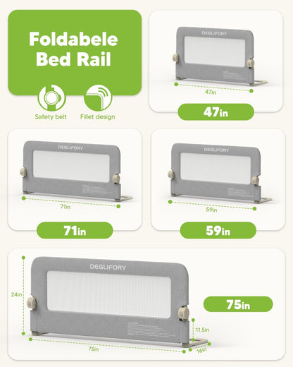 Bed Rail for Toddlers, 71IN Baby Bed Rail Guard Folding Up, Child Safety Side Railing Guards with Reinforced Anchor Bed, No-Tool Setup.