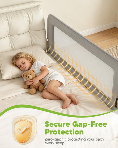 Bed Rail for Toddlers, 71IN Baby Bed Rail Guard Folding Up, Child Safety Side Railing Guards with Reinforced Anchor Bed, No-Tool Setup.