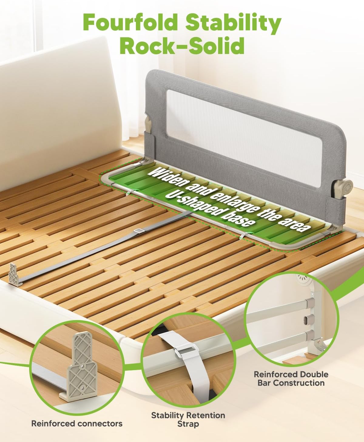 Bed Rail for Toddlers, 71IN Baby Bed Rail Guard Folding Up, Child Safety Side Railing Guards with Reinforced Anchor Bed, No-Tool Setup.