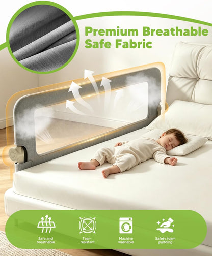 Bed Rail for Toddlers, 71IN Baby Bed Rail Guard Folding Up, Child Safety Side Railing Guards with Reinforced Anchor Bed, No-Tool Setup.
