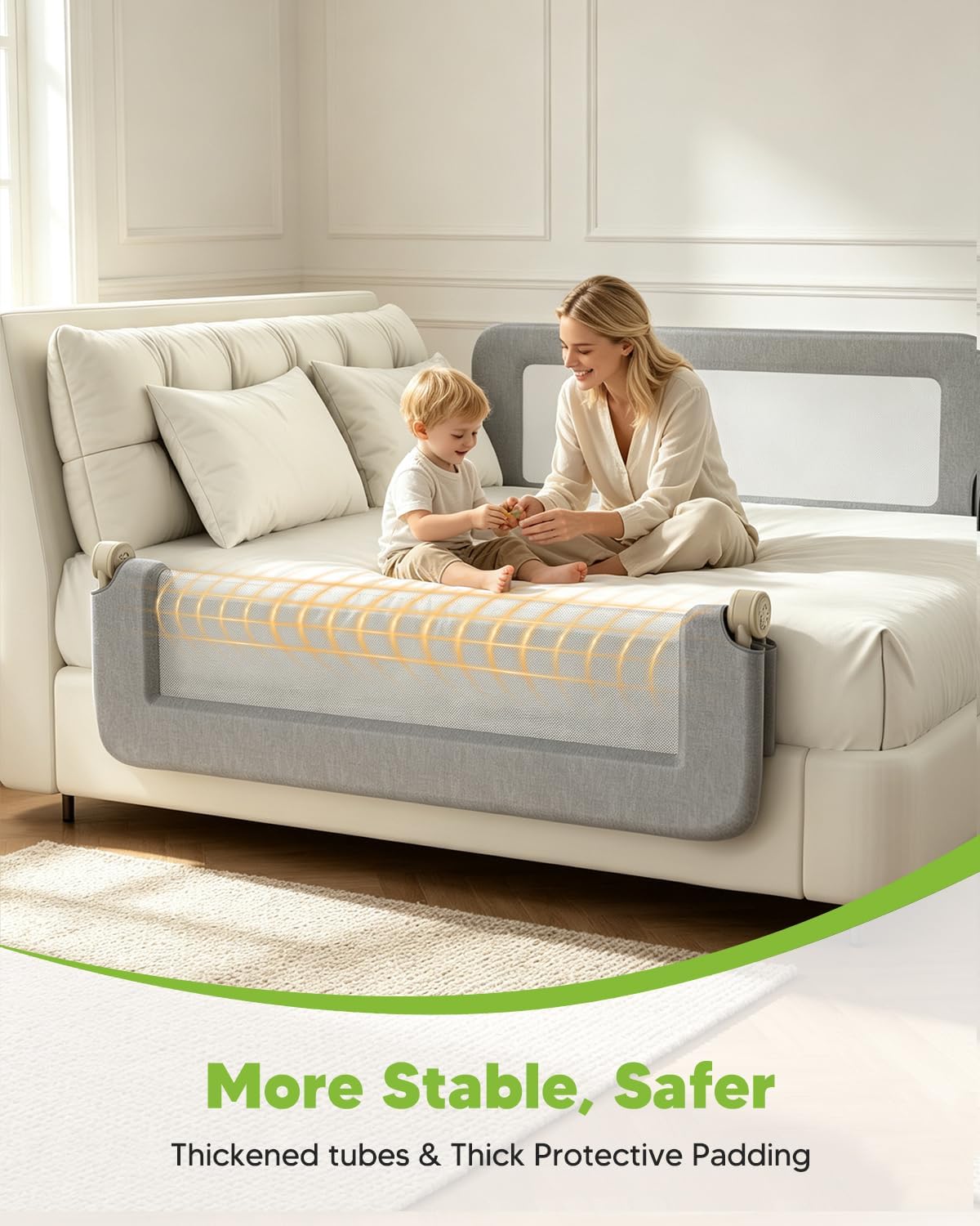 Bed Rail for Toddlers, 71IN Baby Bed Rail Guard Folding Up, Child Safety Side Railing Guards with Reinforced Anchor Bed, No-Tool Setup.