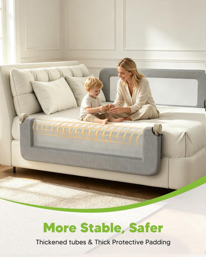 Bed Rail for Toddlers, 71IN Baby Bed Rail Guard Folding Up, Child Safety Side Railing Guards with Reinforced Anchor Bed, No-Tool Setup.