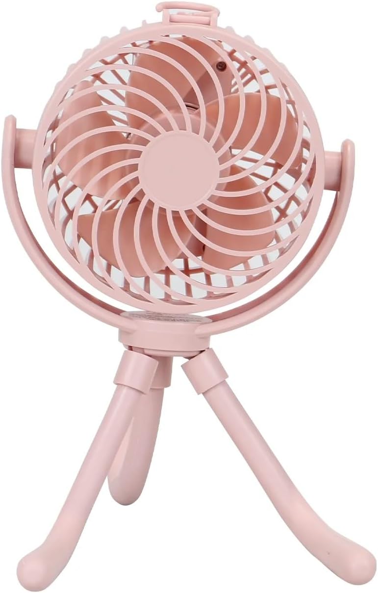 4" 3-Speed Rechargeable Stroller Fan with Flexible Tripod & Digital Display, Pink Portable Personal Cooling Fan for Stroller Car Seat Crib Travel Outdoor