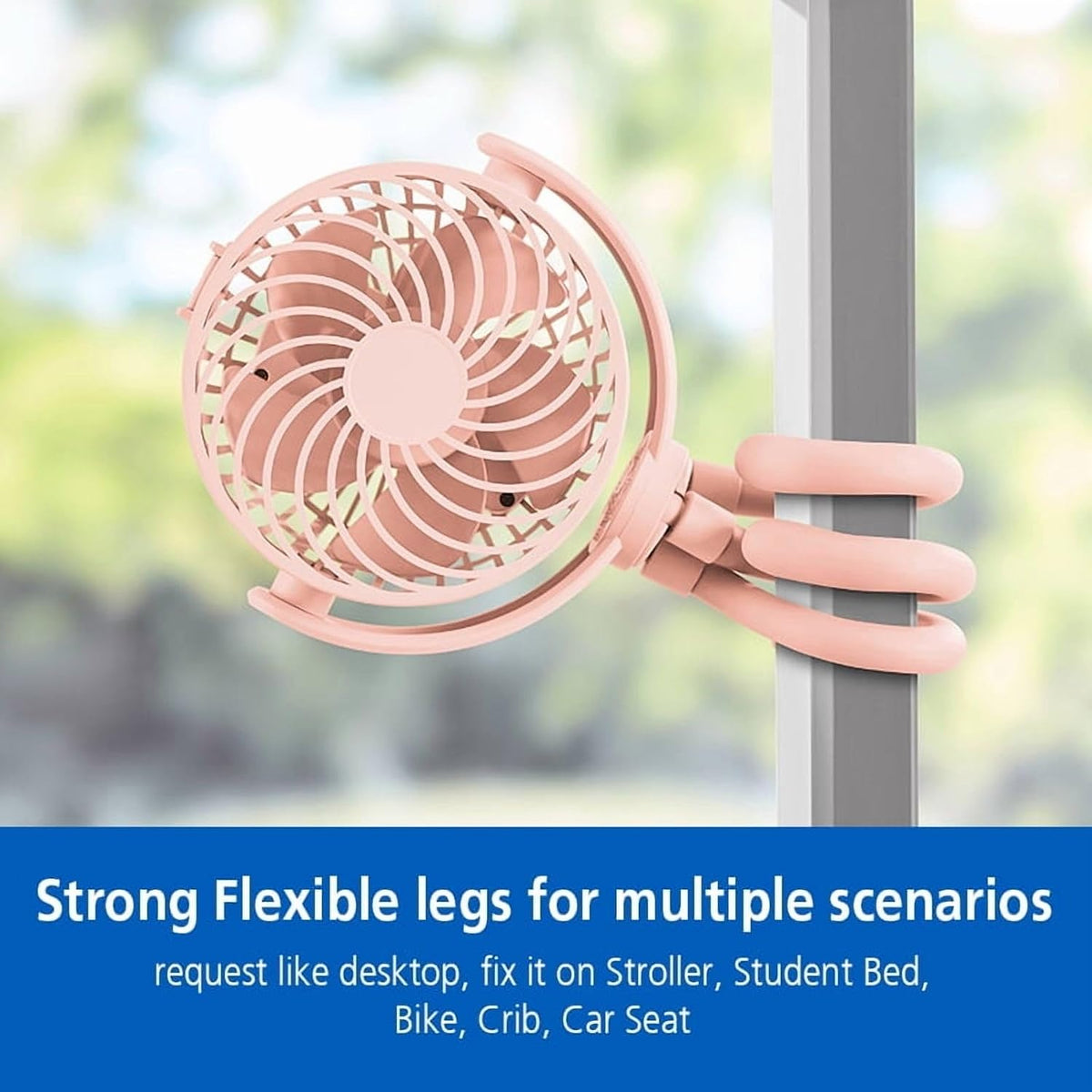 4" 3-Speed Rechargeable Stroller Fan with Flexible Tripod & Digital Display, Pink Portable Personal Cooling Fan for Stroller Car Seat Crib Travel Outdoor