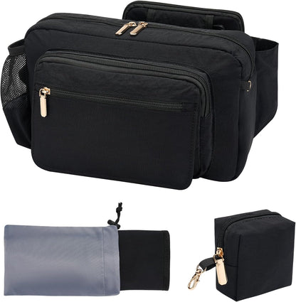 Quilted Puffy Diaper Fanny Pack, Crossbody Mom Purse,Textured Black