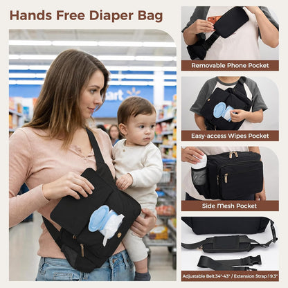 Quilted Puffy Diaper Fanny Pack, Crossbody Mom Purse,Textured Black
