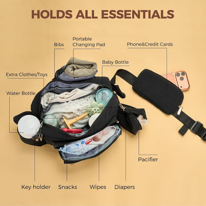 Quilted Puffy Diaper Fanny Pack, Crossbody Mom Purse,Textured Black