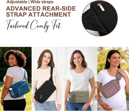 Quilted Puffy Diaper Fanny Pack, Crossbody Mom Purse,Textured Black