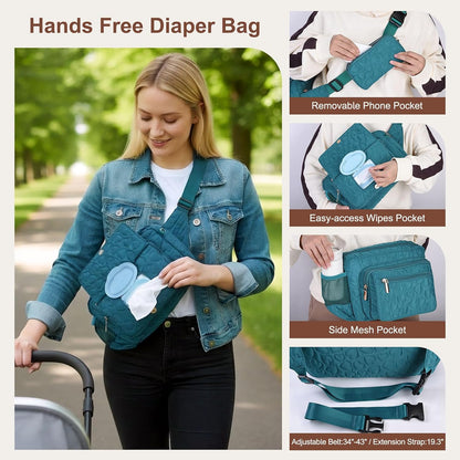 Quilted Puffy Diaper Fanny Pack, Crossbody Mom Purse,Textured Black