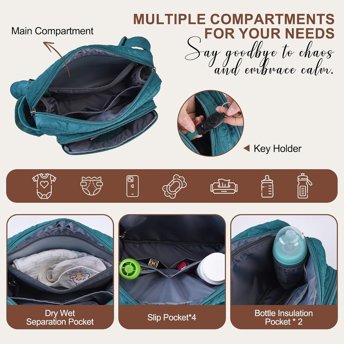 Quilted Puffy Diaper Fanny Pack, Crossbody Mom Purse,Textured Black