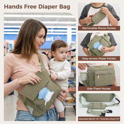 Quilted Puffy Diaper Fanny Pack, Crossbody Mom Purse,Textured Black