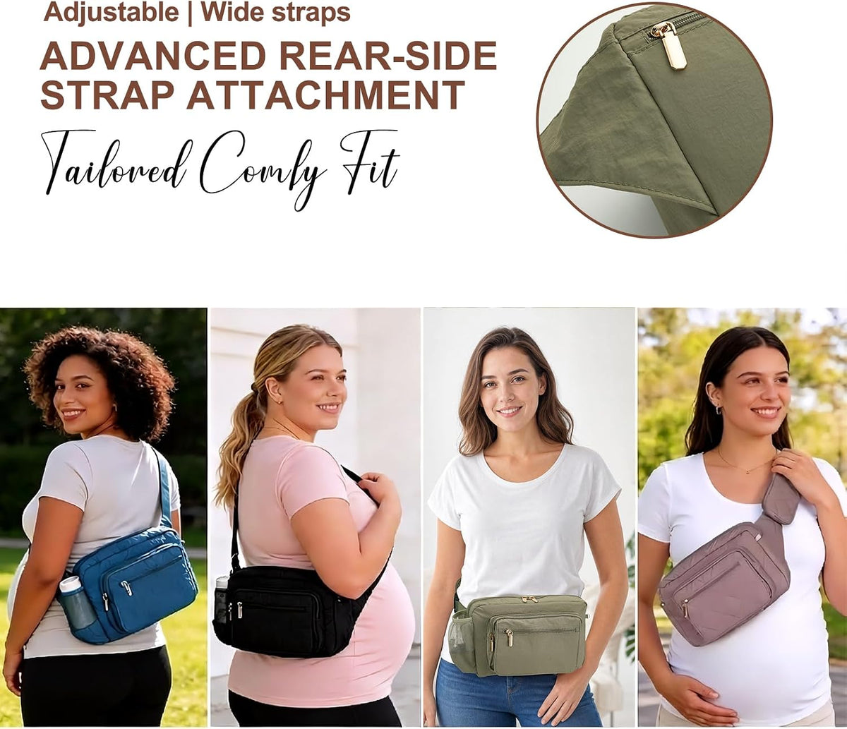 Quilted Puffy Diaper Fanny Pack, Crossbody Mom Purse,Textured Black