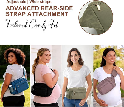Quilted Puffy Diaper Fanny Pack, Crossbody Mom Purse,Textured Black