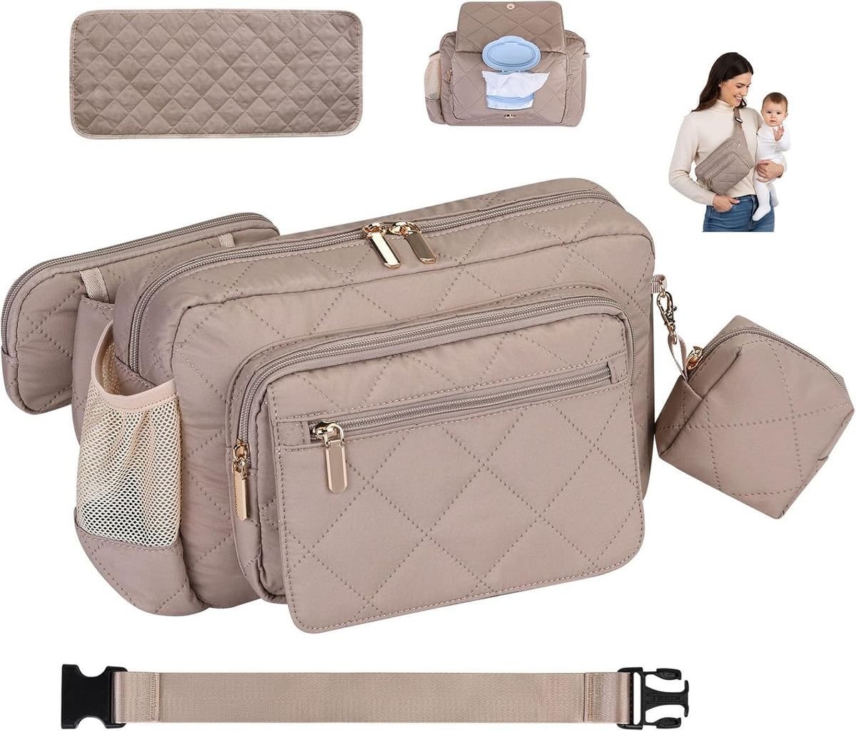 Quilted Puffy Diaper Fanny Pack, Crossbody Mom Purse,Textured Black