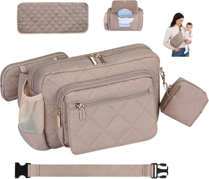 Quilted Puffy Diaper Fanny Pack, Crossbody Mom Purse,Textured Black