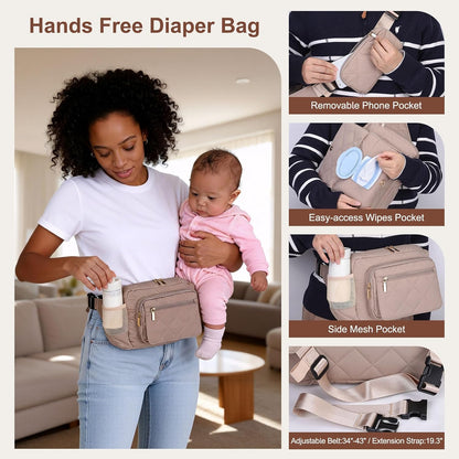 Quilted Puffy Diaper Fanny Pack, Crossbody Mom Purse,Textured Black