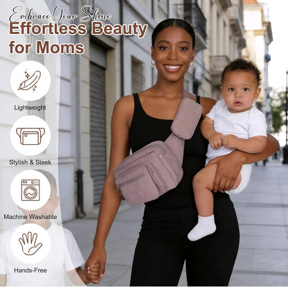 Quilted Puffy Diaper Fanny Pack, Crossbody Mom Purse,Textured Black