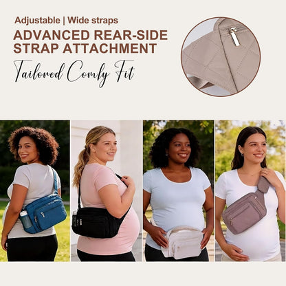 Quilted Puffy Diaper Fanny Pack, Crossbody Mom Purse,Textured Black