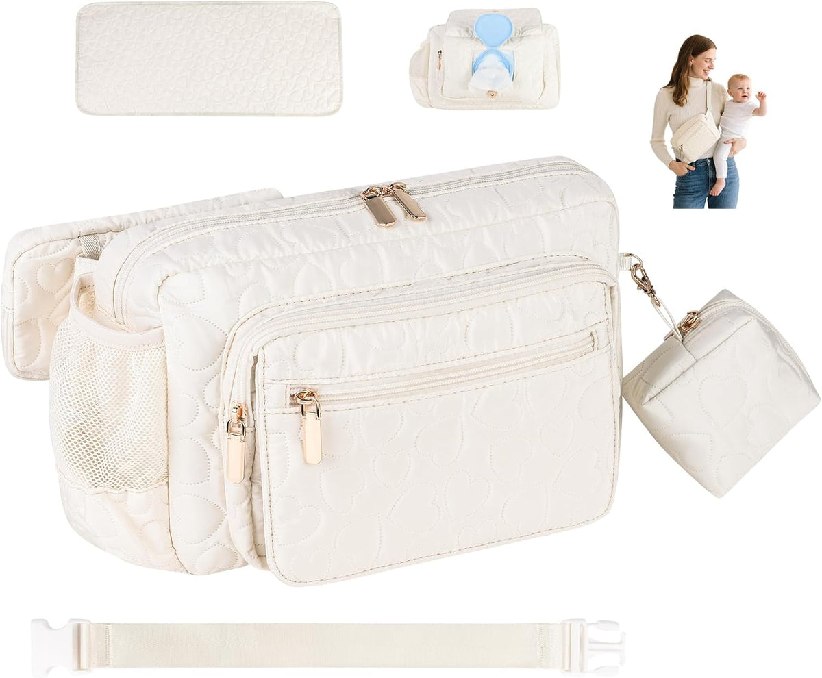 Quilted Puffy Diaper Fanny Pack, Crossbody Mom Purse,Textured Black