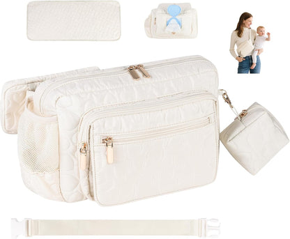 Quilted Puffy Diaper Fanny Pack, Crossbody Mom Purse,Textured Black