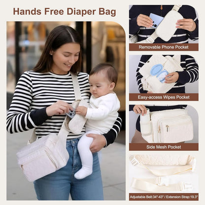 Quilted Puffy Diaper Fanny Pack, Crossbody Mom Purse,Textured Black