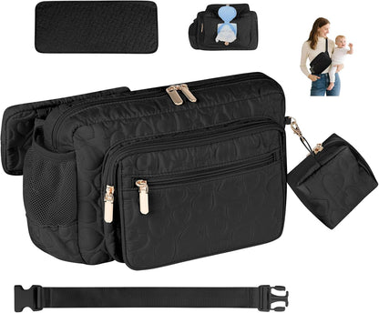 Quilted Puffy Diaper Fanny Pack, Crossbody Mom Purse,Textured Black