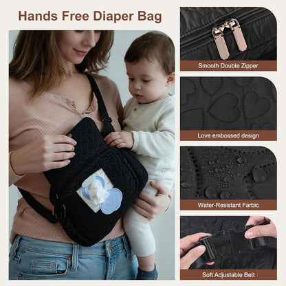Quilted Puffy Diaper Fanny Pack, Crossbody Mom Purse,Textured Black