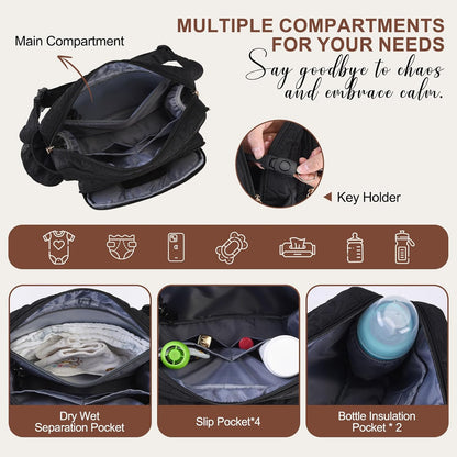 Quilted Puffy Diaper Fanny Pack, Crossbody Mom Purse,Textured Black